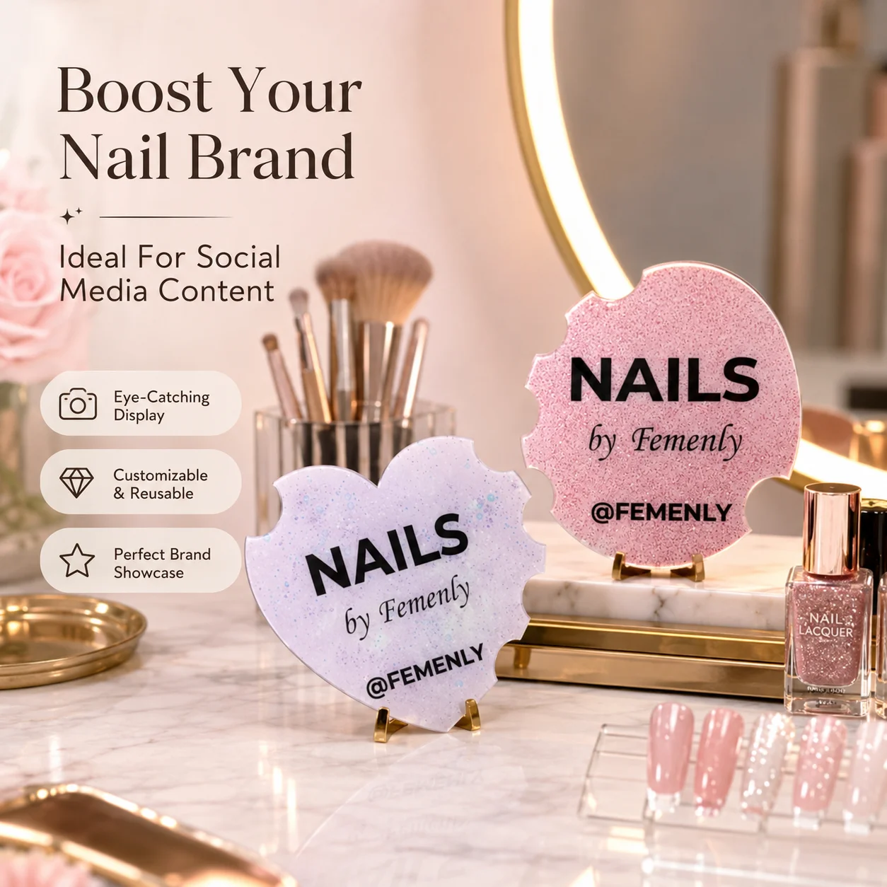 Personalized Nailfie Disc Acrylic Nail Art Photo Prop Custom Logo Text Manicure Display Board Nail Salon Social Media Sign