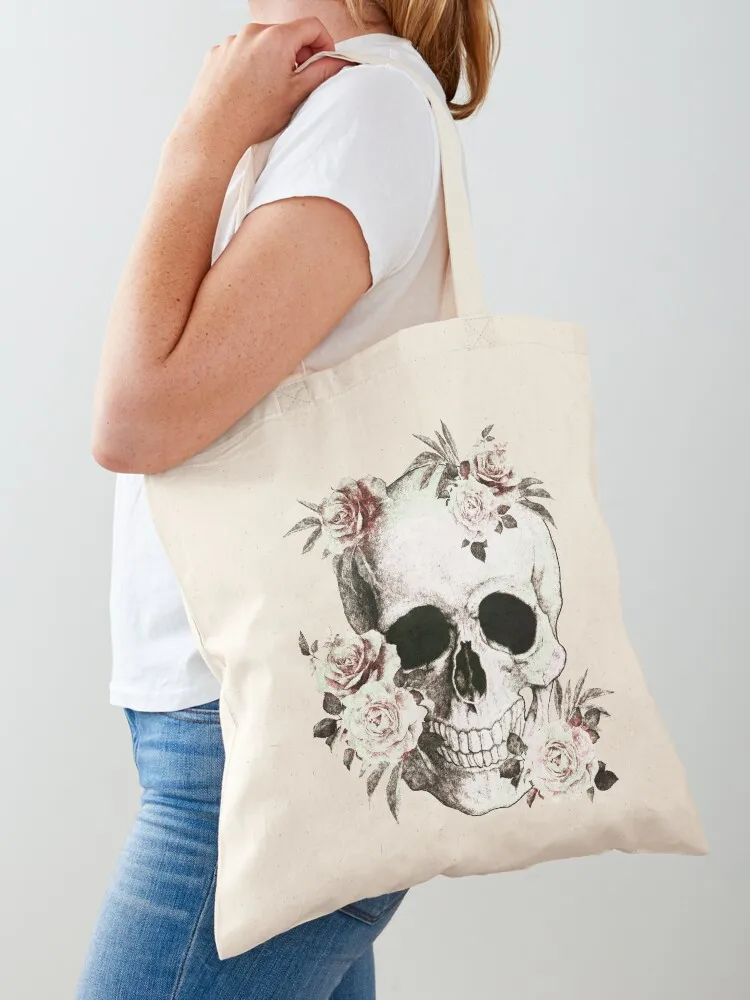 Skull human anatomy floral, skeleton watercolor roses,mask cool, funny,cute, Tote Bag Canvas bag Eco bag Canvas Tote