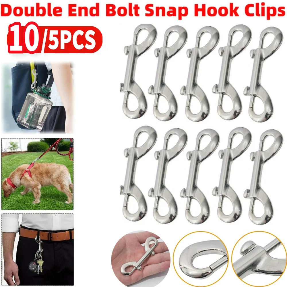 5/10PCS Double Ended Bolt Snap Hook Clips Metal Clips for Farm Linking Dog Leash Feed/Water Buckets Quick Draw Link Carabiner