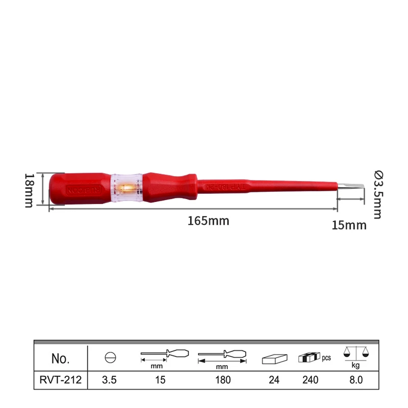 RUBICON Tool Voltage Tester Pen 150V~250V With LDE Power Detector Pencil Electrical Screwdriver Indicator RTV-111|112|211|212