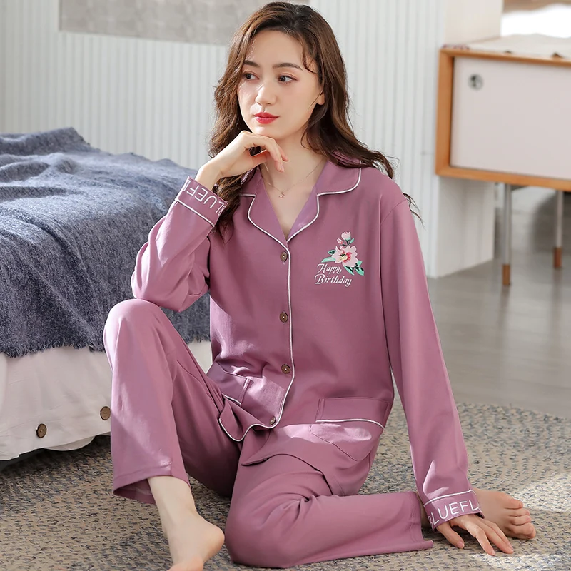 Pyjamas Female Spring Autumn Women's Soft Cotton Pajamas Long Sleeve Long Pants Home Furnishings Casual Tracksuit Pijamas Mujer