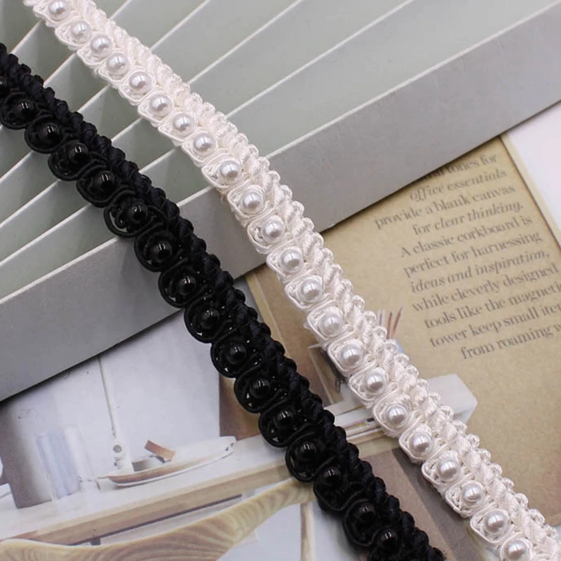 White Pearl Fringe Beaded Lace Trim - 1 Yard Elegant Tassel Pendant Beads For Dresses, Garments, Shoes & DIY Crafts