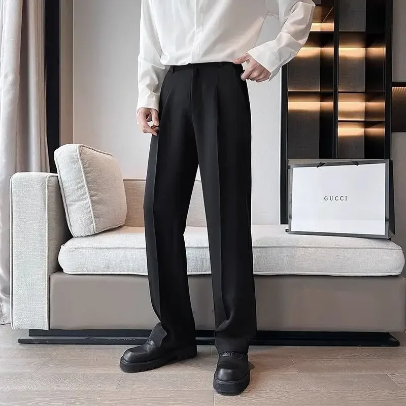 Black Male Suit Trousers Straight Business Men's Summer Pants Social Tailoring Fashion Anti-wrinkle Elegant Dress Vintage 2024