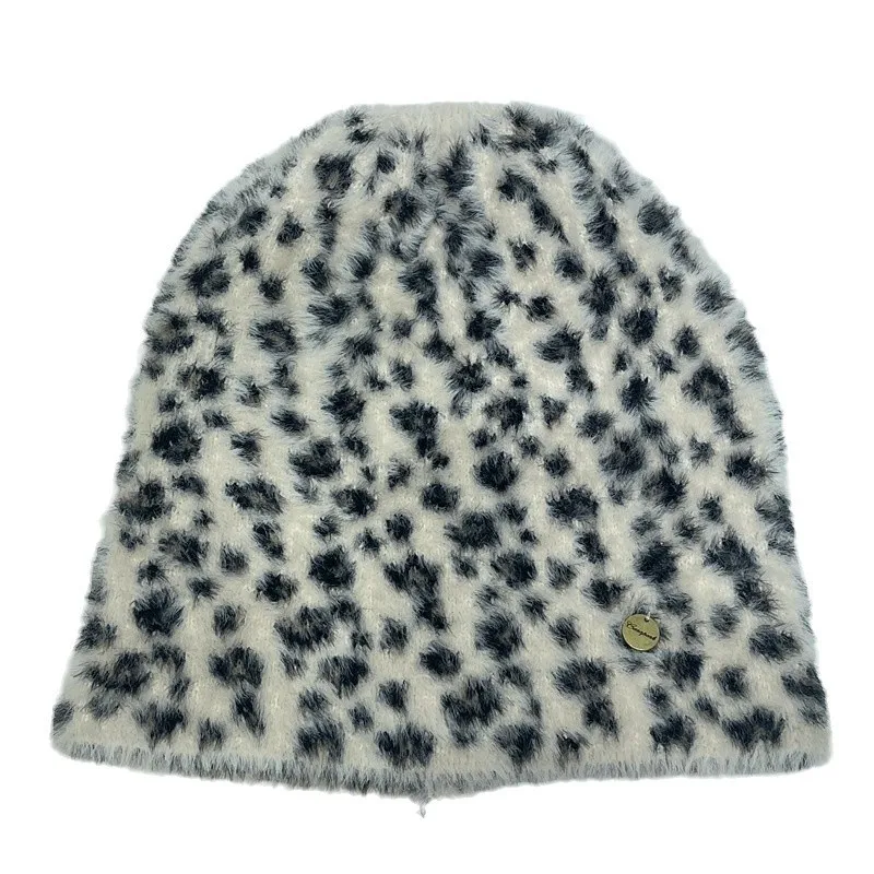 الأمريكية الرجعية ليوبارد طباعة أفخم البلوز محبوك قبعة المرأة الخريف والشتاء لينة عادية الدافئة سدادات حماية الأذن الجمجمة قبعة قبعة
