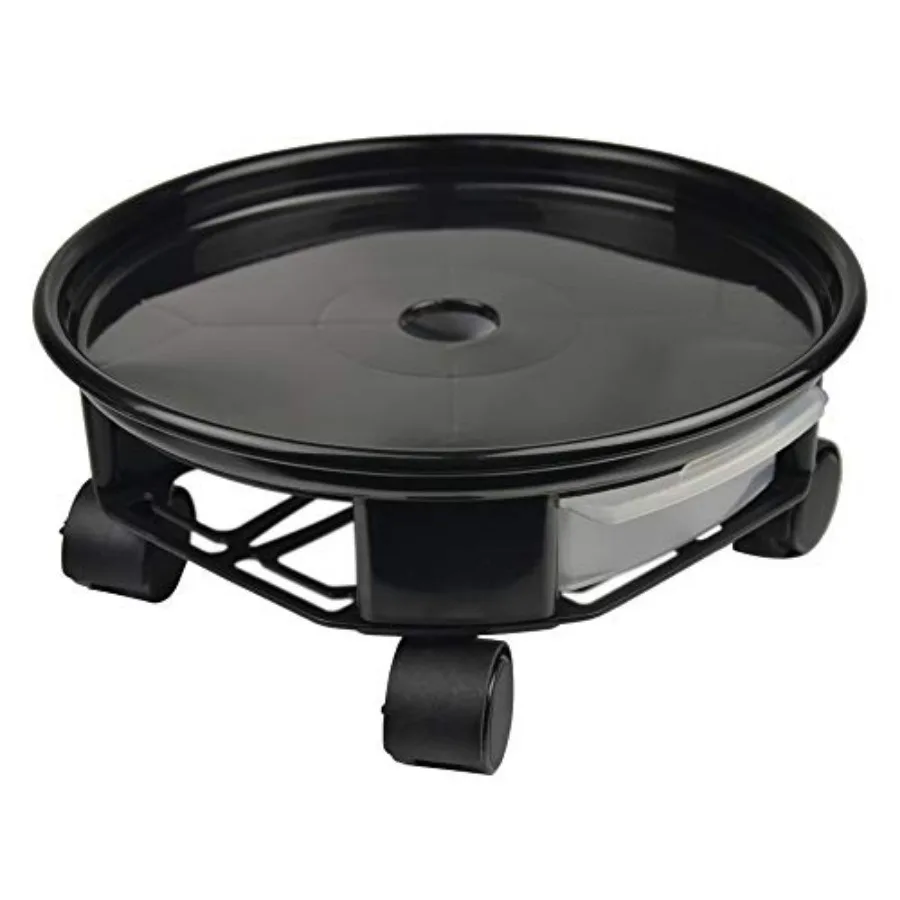 

1 шт. 17,7-дюймовая черная подставка для растений с легким передвижением на колесиках и контейнером для воды, круглая передвижная тележка-поддон для кашпо