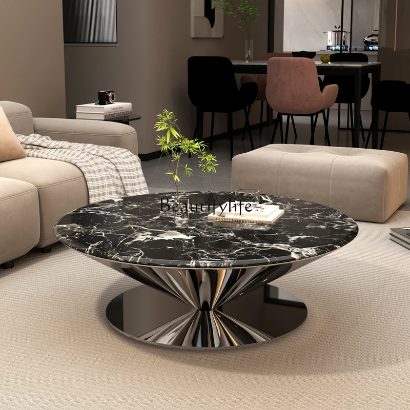 

03 Light luxury natural black rose marble tea table