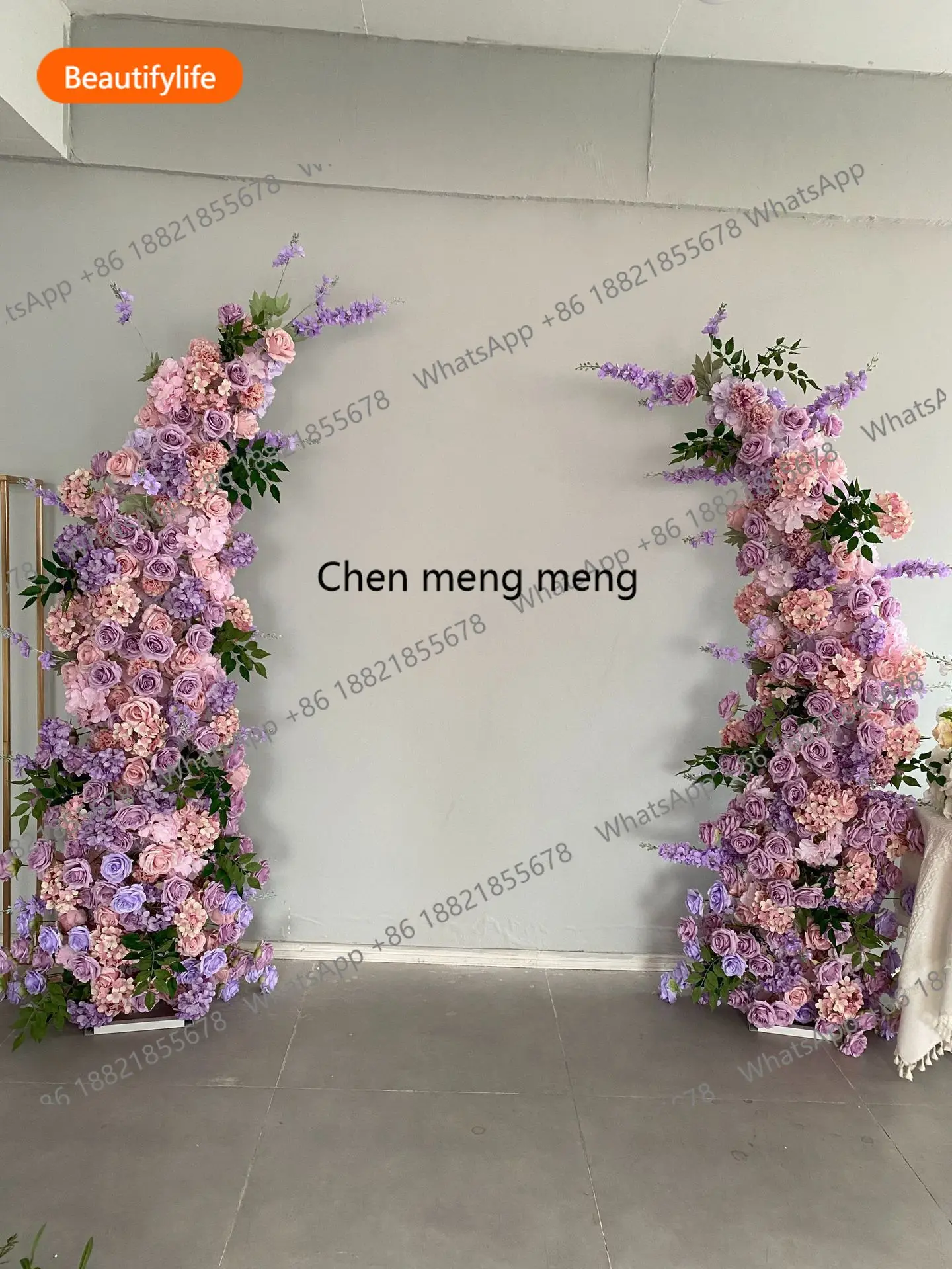 

230CM Outdoor Wedding Arch Pink Purple Horn Flower Arrangement Wedding Stage Decoration Window Display Artificial Flowers A50