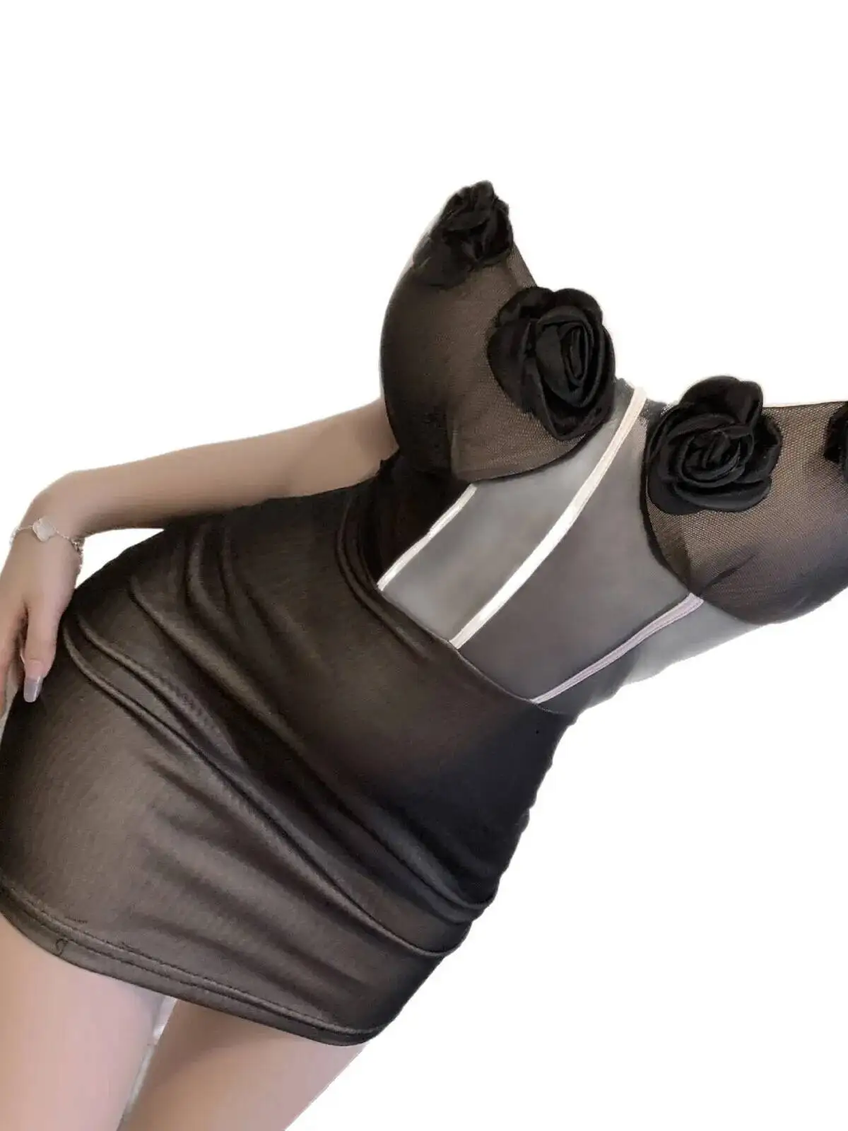 Sexy Nachtelijke Borst Pads Halter Hals Sheer Jurk Pure Desire Stijl Bodycon Jurk Uniform Jurk Elegante Zoete Mini Jurk SKP8