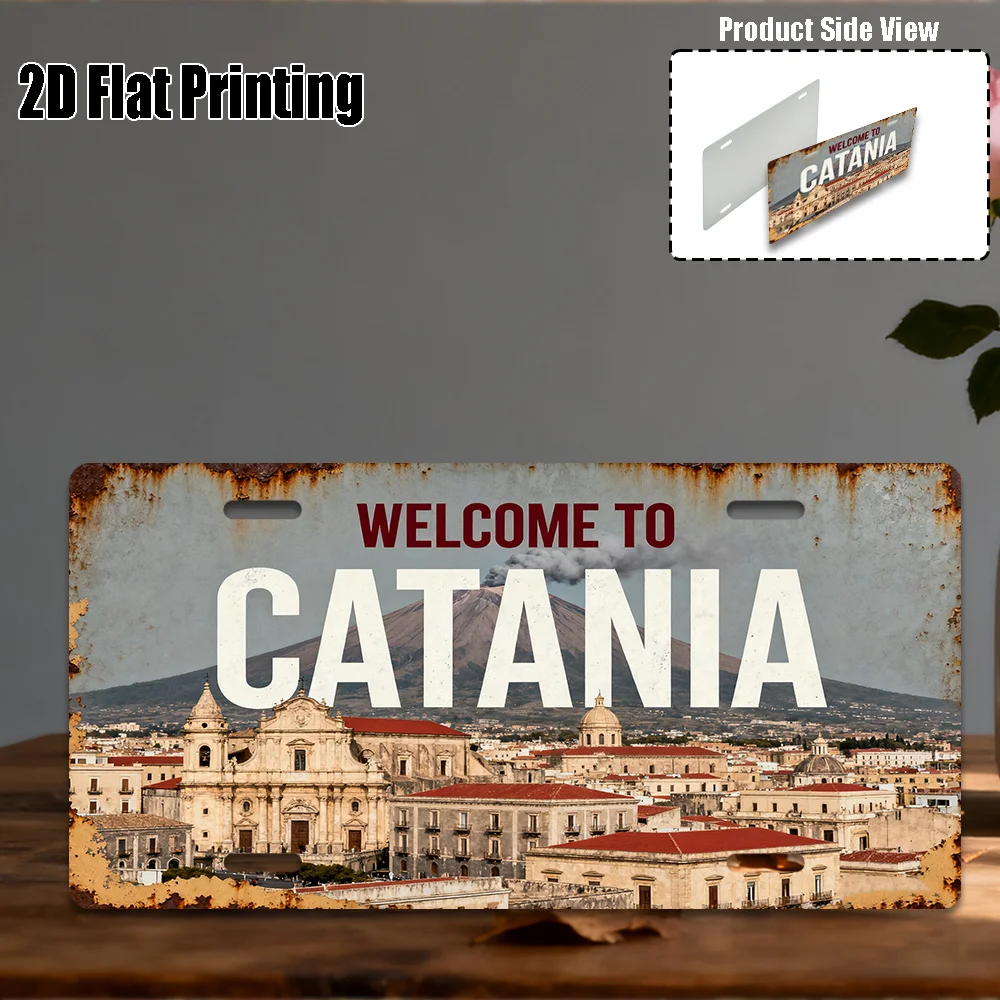 2D Flat, 1pc, Vintage Sign for Decoration Only, Yard Signs & Wall Art, Catania City Themed Sign, Elegant City Scenery