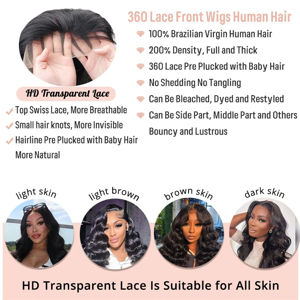 360 الجسم موجة الدانتيل الجبهة الباروكات شعر الإنسان قبل قطعها 360 شعر مستعار دانتيل كامل Density200 HD كامل الدانتيل الجسم موجة غلويليس الباروكات شعر الإنسان