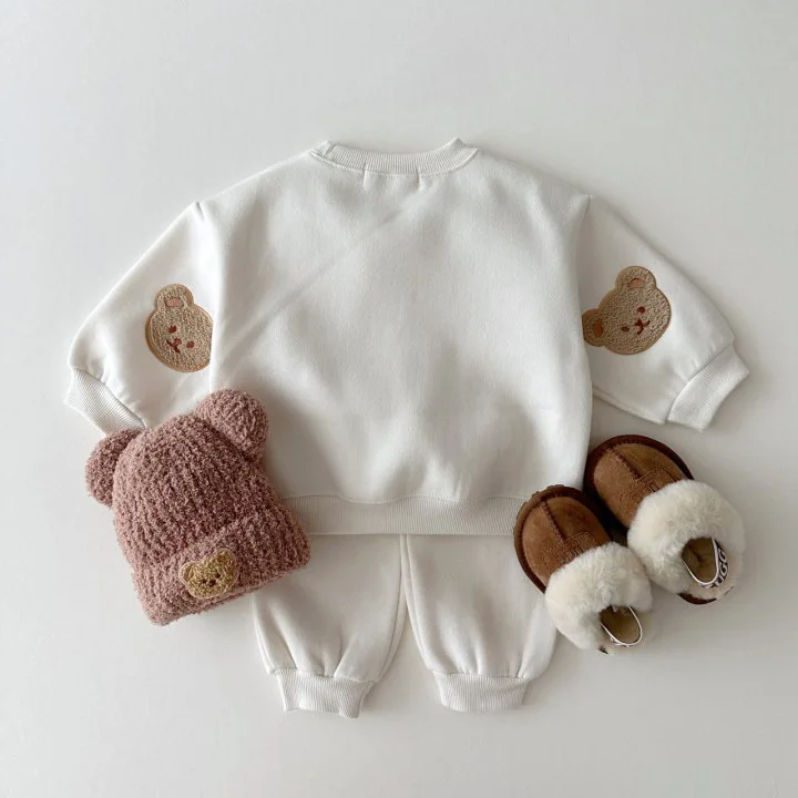 

Children's teddy bear long sleeved set 0-6-year-old baby pure cotton hoodie and pants two-piece set for spring and autumnclothin