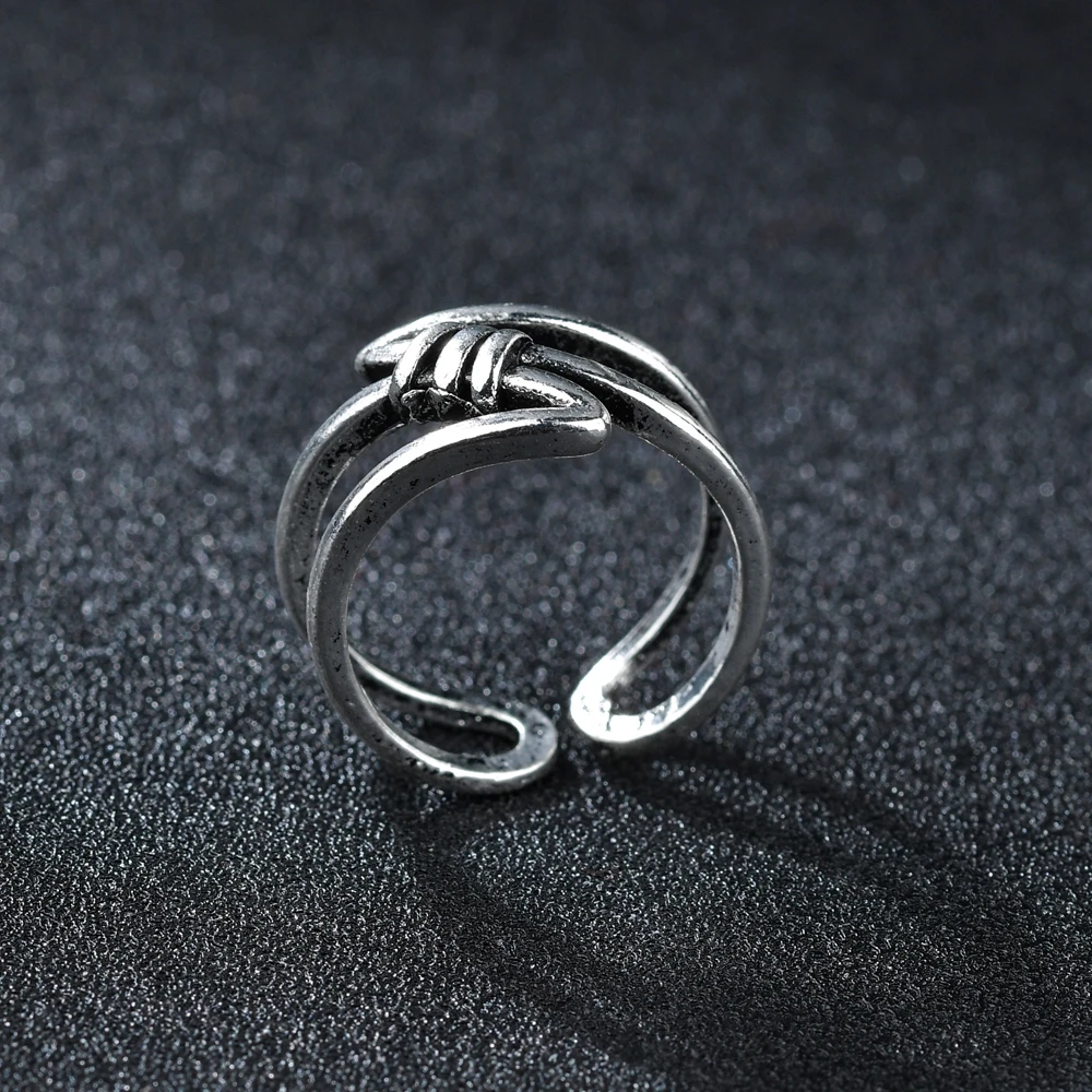 Vintage Knot Style Round Silvery Opening Ring for Men Women Punk Rock Adjustable Index Finger Ring Fashion Anniversary Jewelry