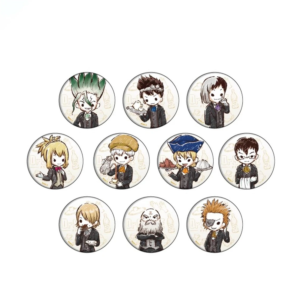 

58mm Anime Dr.STONE Ishigami Senkuu Chrome Suika Saionji Ukyo Kaseki Cosplay COSTUME Badge Pin SPTE Tinplate Brooch﻿ Prop Gilf