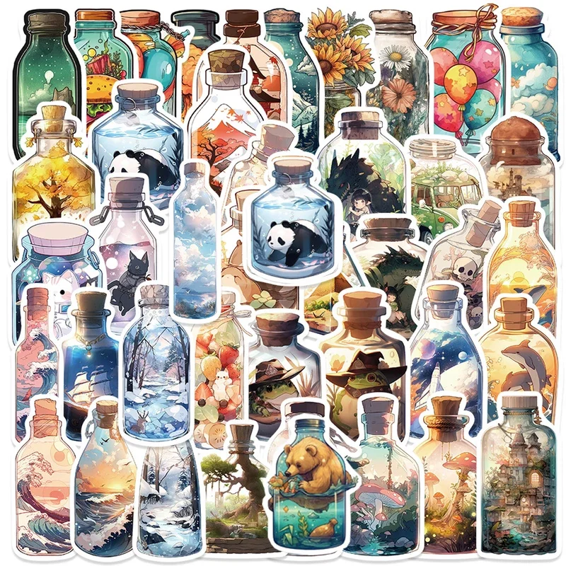 10/30/50pcs Vintage Ins Cute Bottle Animal Cartoon Stickers Kawaii Aesthetic Decals Toy Laptop Phone Decoration Sticker