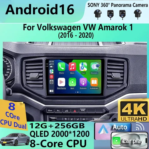 Imagen 1 del producto Reproductor de video Android 16 para Volkswagen VW Amarok 1 2016-2020, unidad principal multimedia, GPS para coche, radio, navegación, DVD, Bluetooth