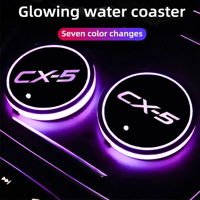 Luminous Intelligent Car Water Coaster for CX-5 USB Power Atmosphere Light Non-slip Drinks Holders Decoration Cup Slot Mat