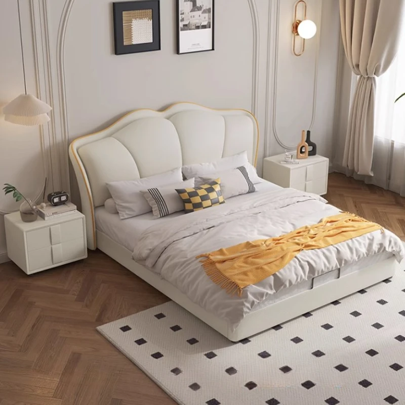 Nordic Modern Simple Double Bed White House Adults Loft Double Bed Headboards Storage Cama Box Casal Furniture For Bedroom