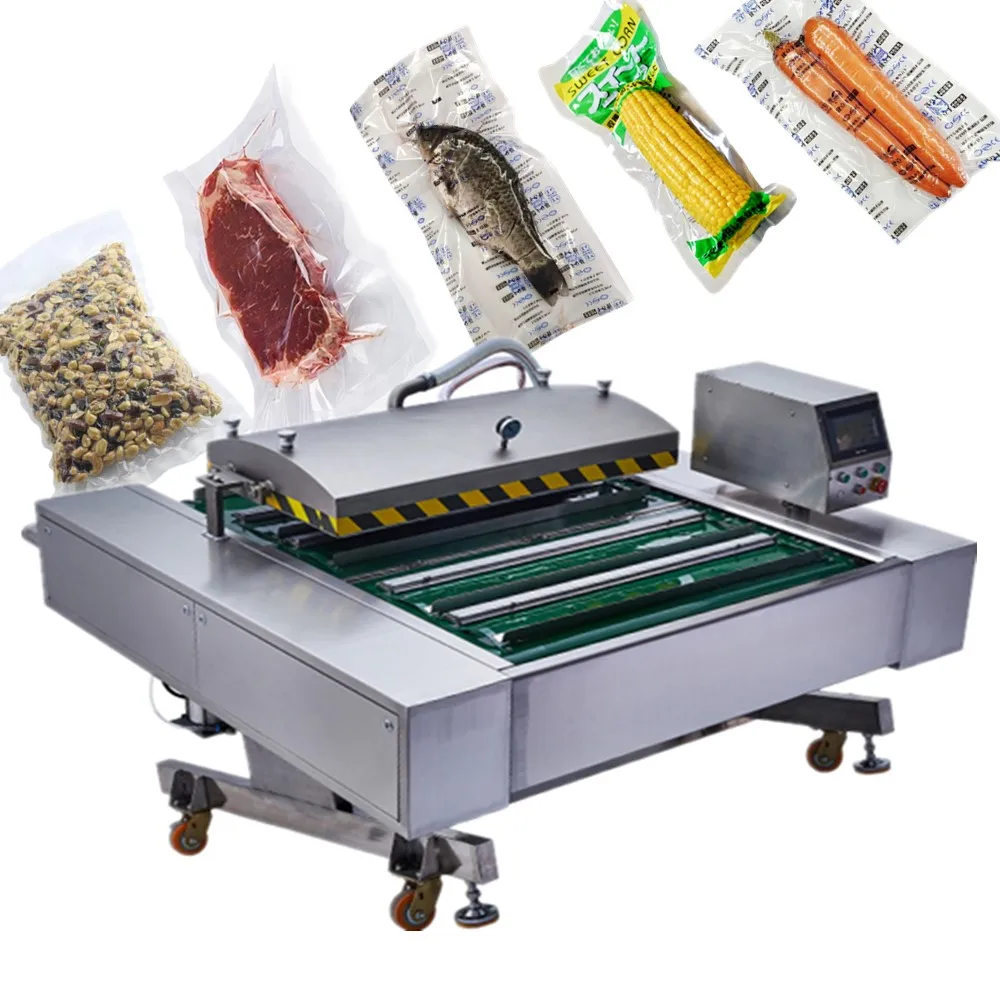 double chamber vacuum sealing machine continous double chamber vacuum packing machine DZ 1000S conveyor rolling vaccum sealer