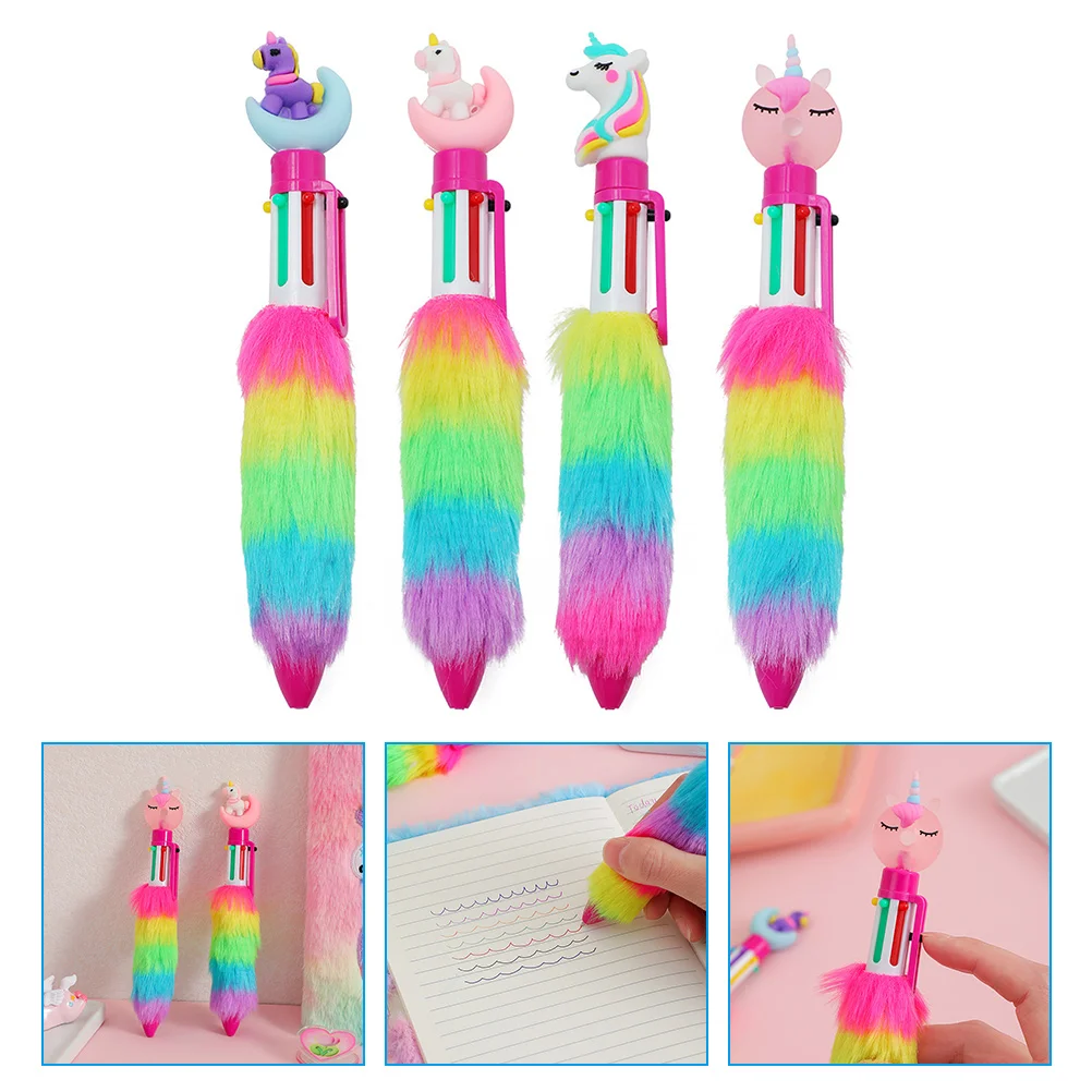 

4 Pcs Ballpoint Pen Multi Colored Pens Multicolor Changing Kids Colorful Puffy for Girls Fun