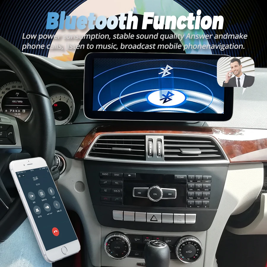 Car Radio For Benz C Class C180 C300 2011-2014 Android Multimedia Player GPS Navigation 12.3" Qled Screen DSP Stereo Head Unit