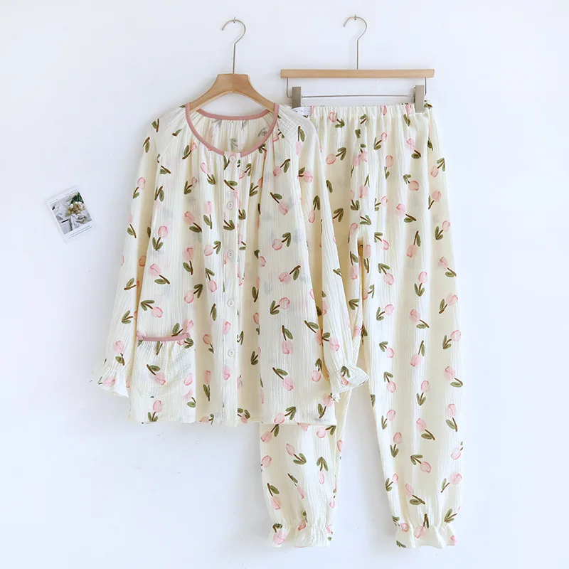 Gauze Cotton Breastfeeding Pajamas Maternity Lingerie Sleepwear Loungewear 2024 Spring Autumn Long Sleeve Pregnant Sets