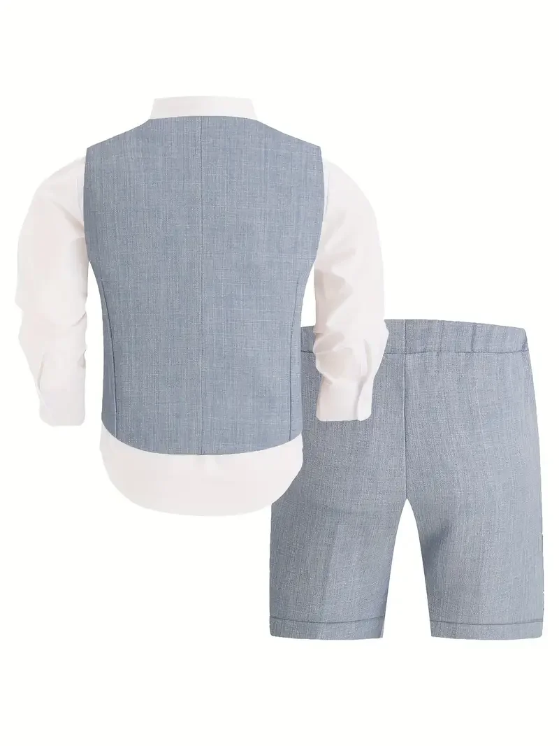 Flower Boys Summer Vest Pants Bowtie 3Pieces Wedding Suit Child Birthday Photography Outfit Kids Piano Host Performance Costume