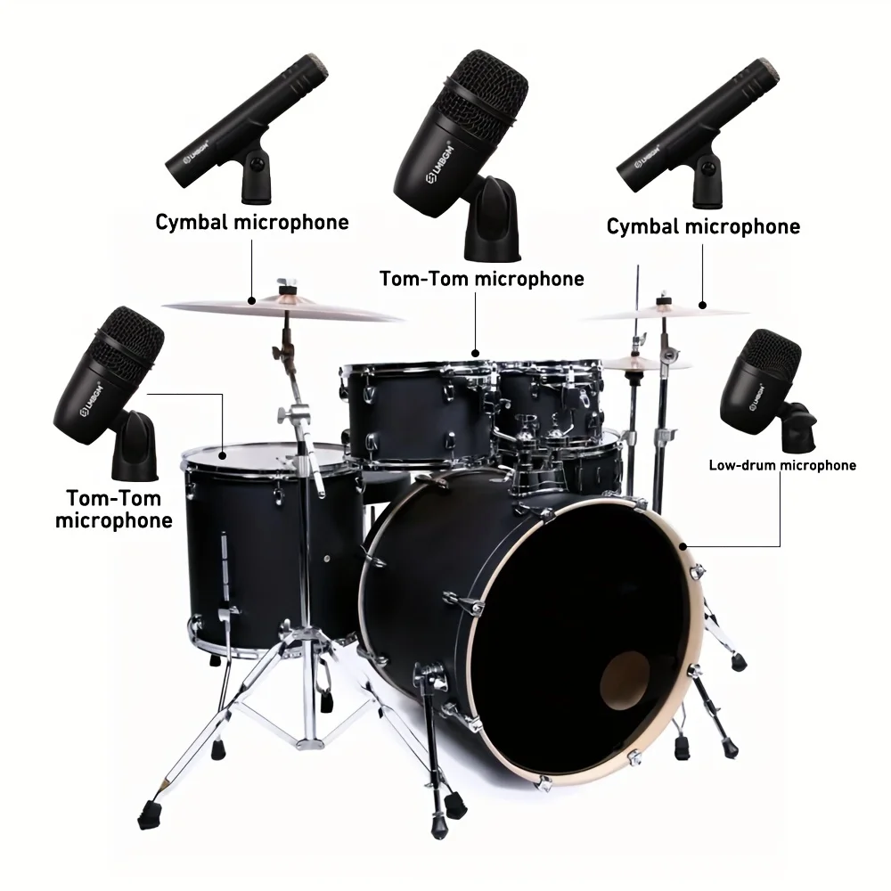 LMBGM-DM7 ميكروفون طبلة ديناميكي سلكي باس/ركلة/ميكروفون Snare مجموعة معدنية كاملة لتسجيل الاستوديو والأداء المباشر