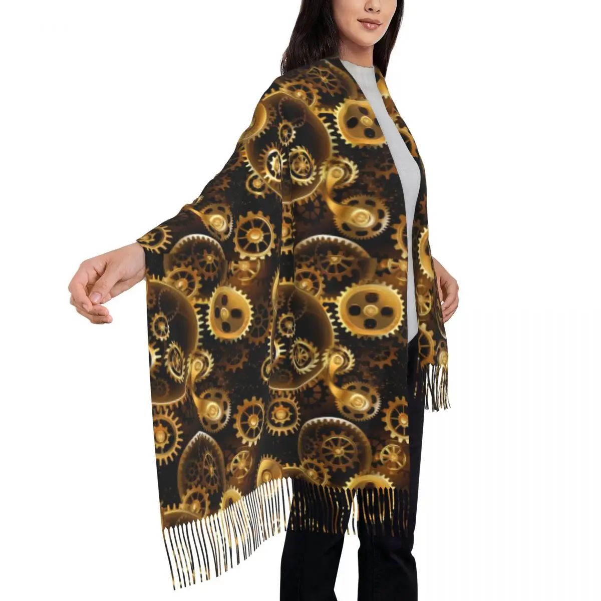 Warm Scarf Autumn Retro Steampunk Shawls and Wrap Brass Gears Print Custom Foulard Women y2k Funny Headwear Scarves