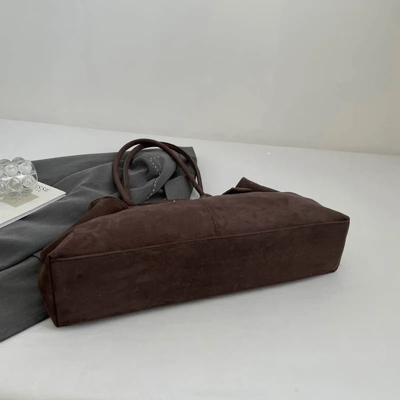 Women Suede Tote Bag Solid Color Shoulder Bag Large Capacity Handbags Trendy Satchel Bags Work Travel Shopping Commuter Tote Sac