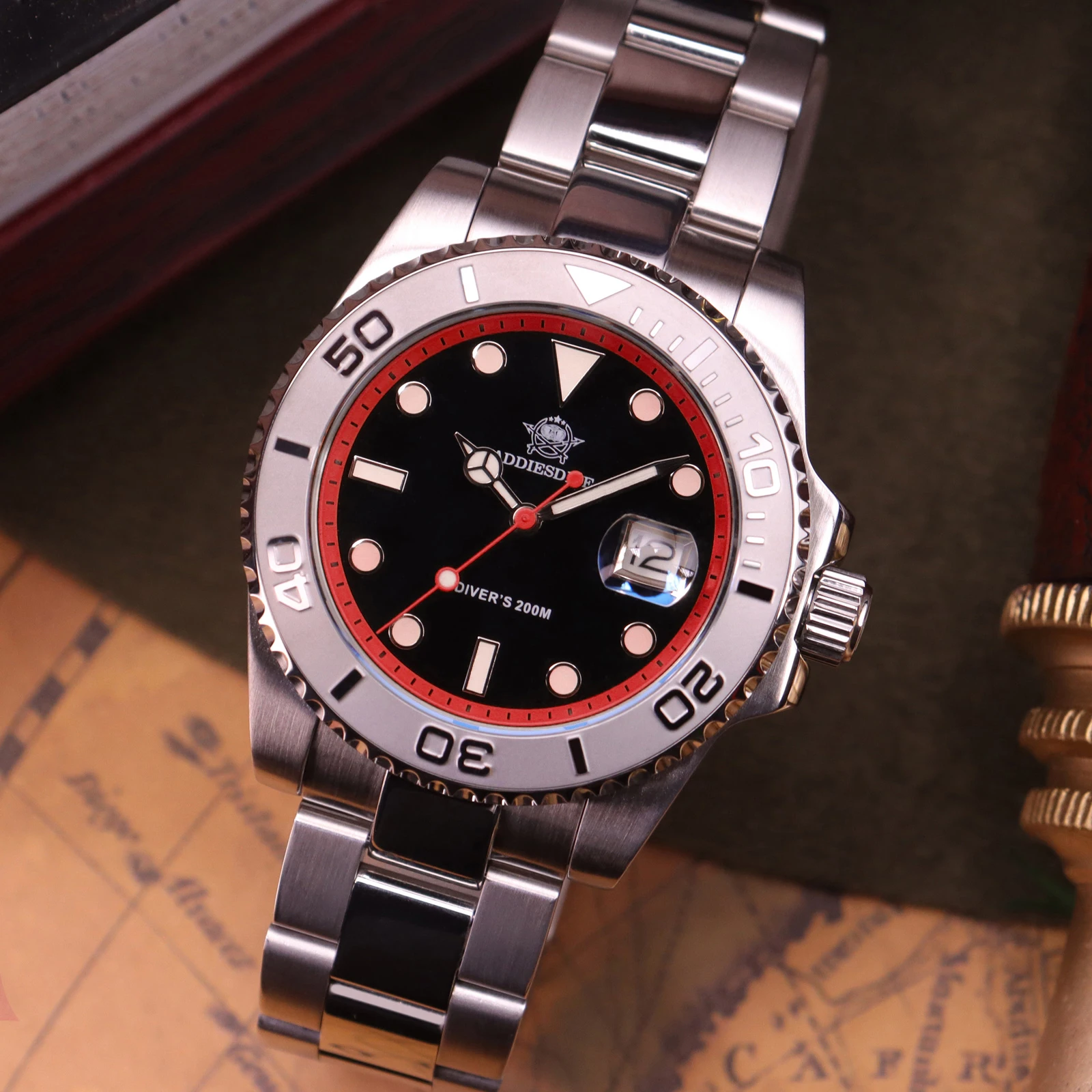 ADDIESDIVE Top Brand Mens Quartz Watches 41mm Stainless Steel Calendar Display Luxury Watch Luminous 200m Dive Casual Wristwatch