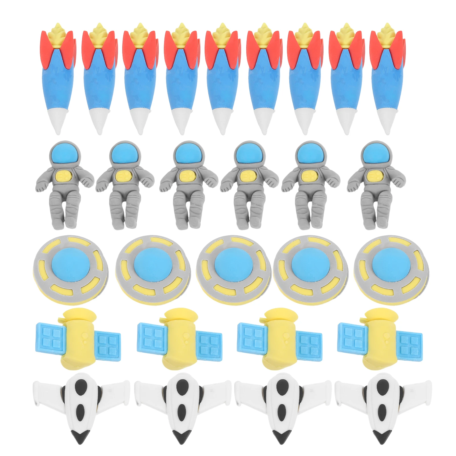 50 قطعة محايات تحت عنوان الفضاء السائبة الكرتون رواد الفضاء الصواريخ الأقمار الصناعية الإبداعية أدوات التعلم آمنة مادة Tpr لا بقايا