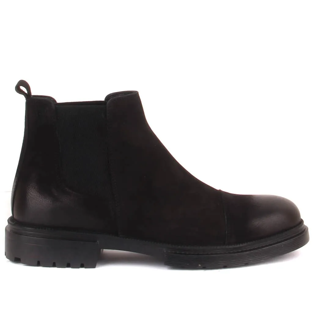 Sail-Lakers Black Nubuck, Black Leather Men Chelsea Boots