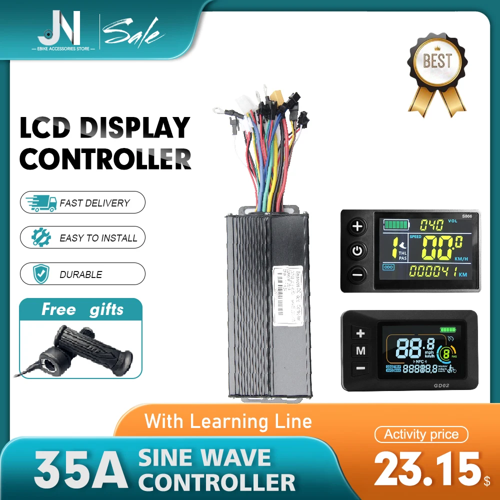 

Ebike 3Mode Sine Wave Learning Function Controller 36V48V52V 35A For 1000W/1500W Brushless Gearless Motor With LCD display