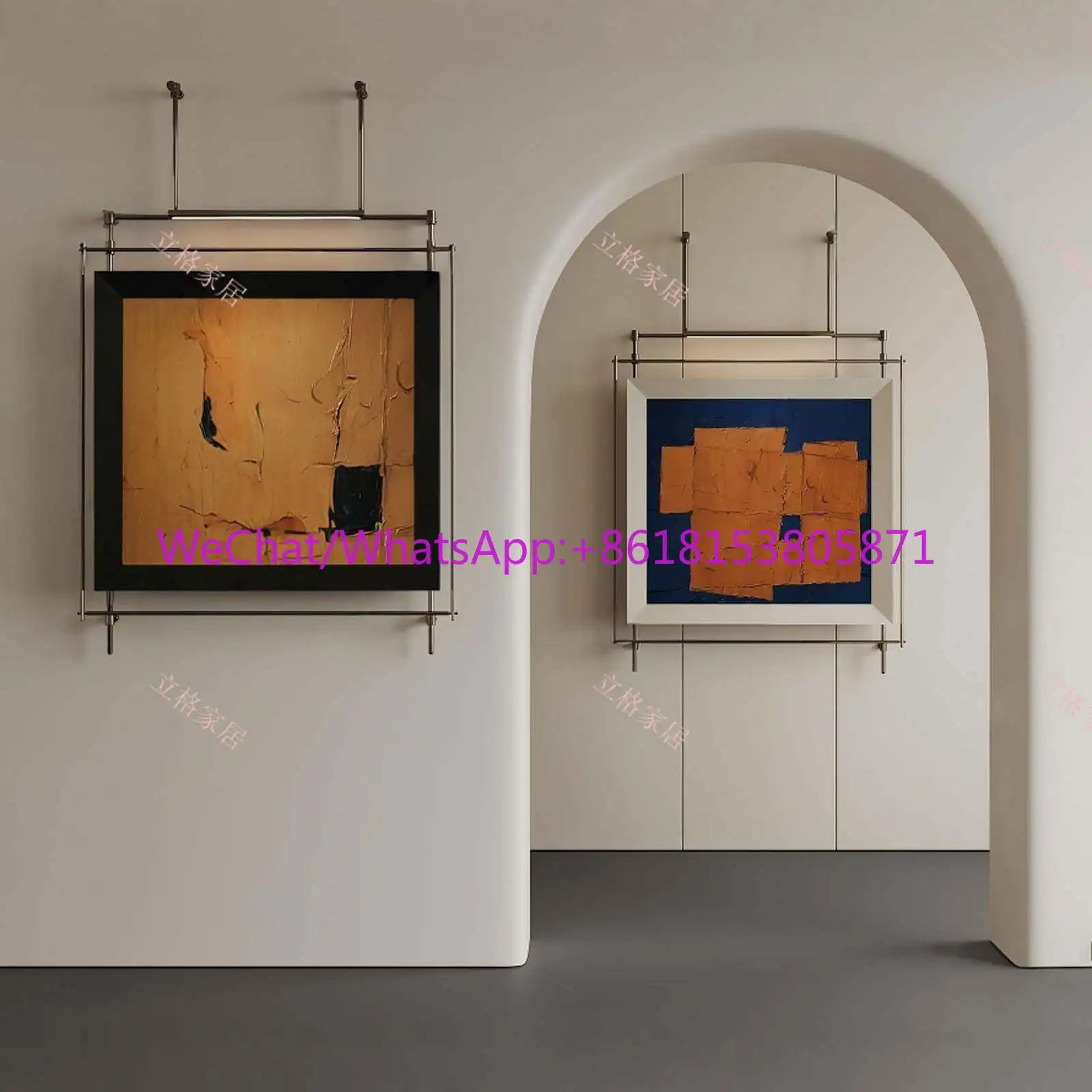 Modern simple wrought iron boom painting entrance three-dimensional installation painting hotel restaurant high sense