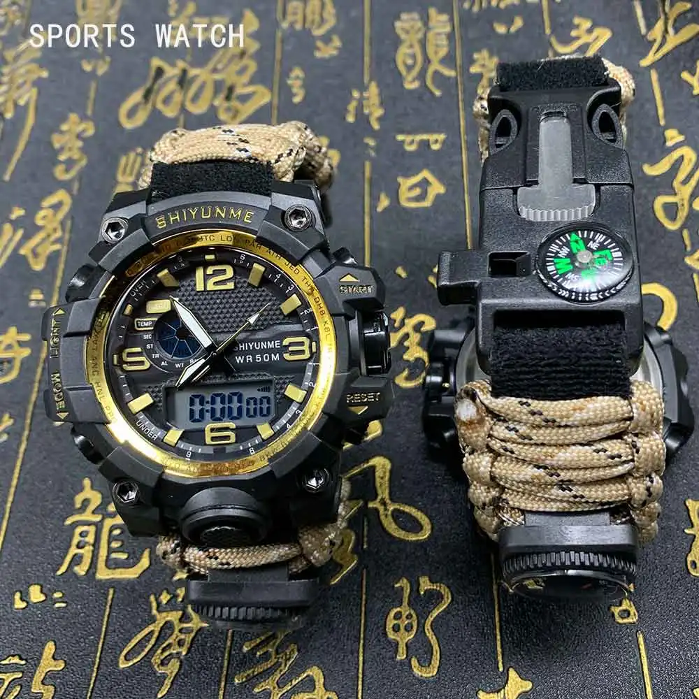 WinterYUNcloser-Montre-bracelet numérique militaire pour homme, style G, DulParacord, boussole, therye.com, étanche, sports de plein air