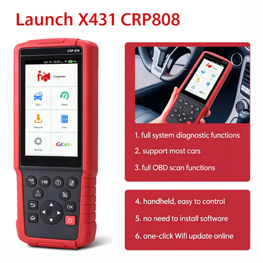 LAUNCH X431 CRP808 Full System OBD2 Scanner Code Reader  Read & Clear DTCs, Multi-language Handheld Diagnostic Tool with Online