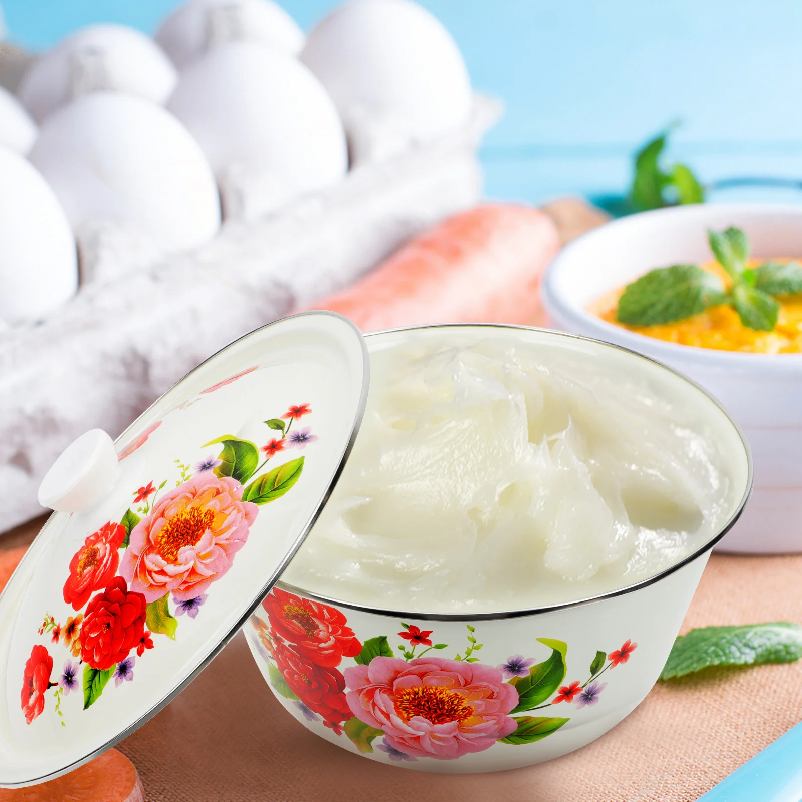 

Enamel Basin Home Lard Kitchen Accessories Simple Vegetable Supply Soup with Lid Pans Steamer Pot