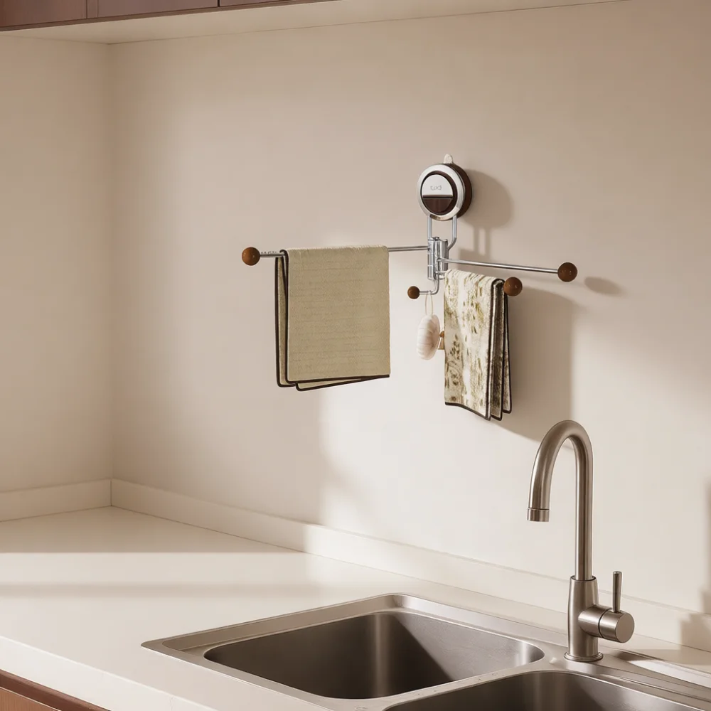 Stainless Steel Holder Punch Free Bathroom Wall Mounted Storage Rack Rotatable Towel Organizer Kitchen Dishcloth Drying Shelf
