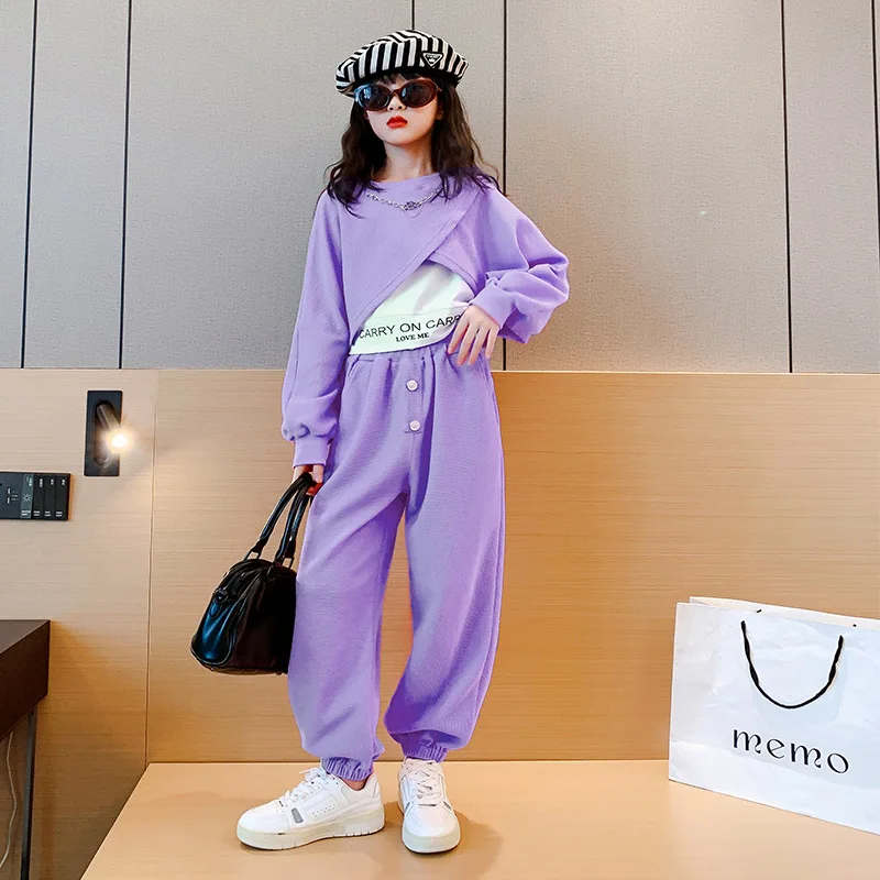 2026 Spring Autumn Baby Girls Plain Waffle Crop Sweatshirt+Sweatpant+Alphabet Tee Tops Sets Kids Tracksuit Child 3PCS Outfit