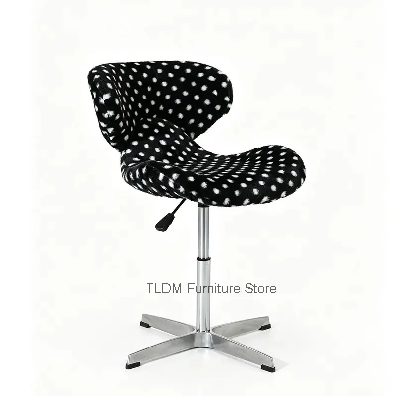 Fuzzy Dot Print Swivel Vanity Chair Height Adjustable Metal Base Curved Upholstered Accent Makeup Seat For Bedroom
