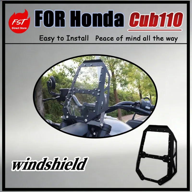 For Honda Cub110 Modified Transparent Front Windshield Sliding Rear Shelf with Stable Load-Bearing Capacity Integrated Side Pane