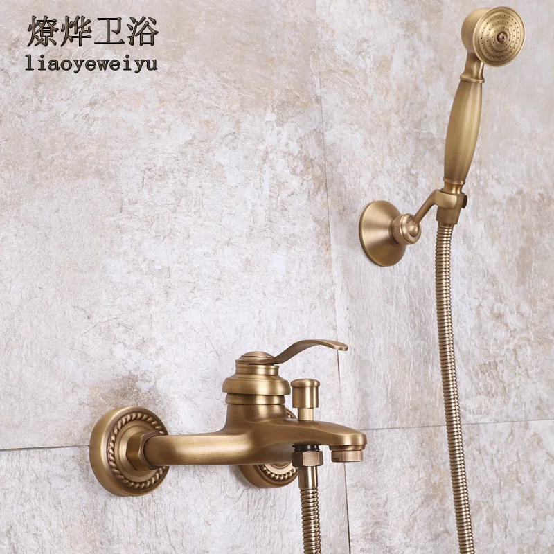 Imagem -02 - Wall-montado Antique Brass Shower Head Kit Banho Torneira Conjuntos Hand-held Yt5340