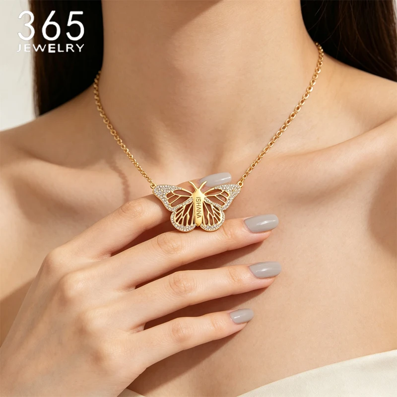 365 Multiple Butterfly Styles Custom Name Necklace Personalized Stainless Steel Pendant Women Charms Choker Birthday Gift
