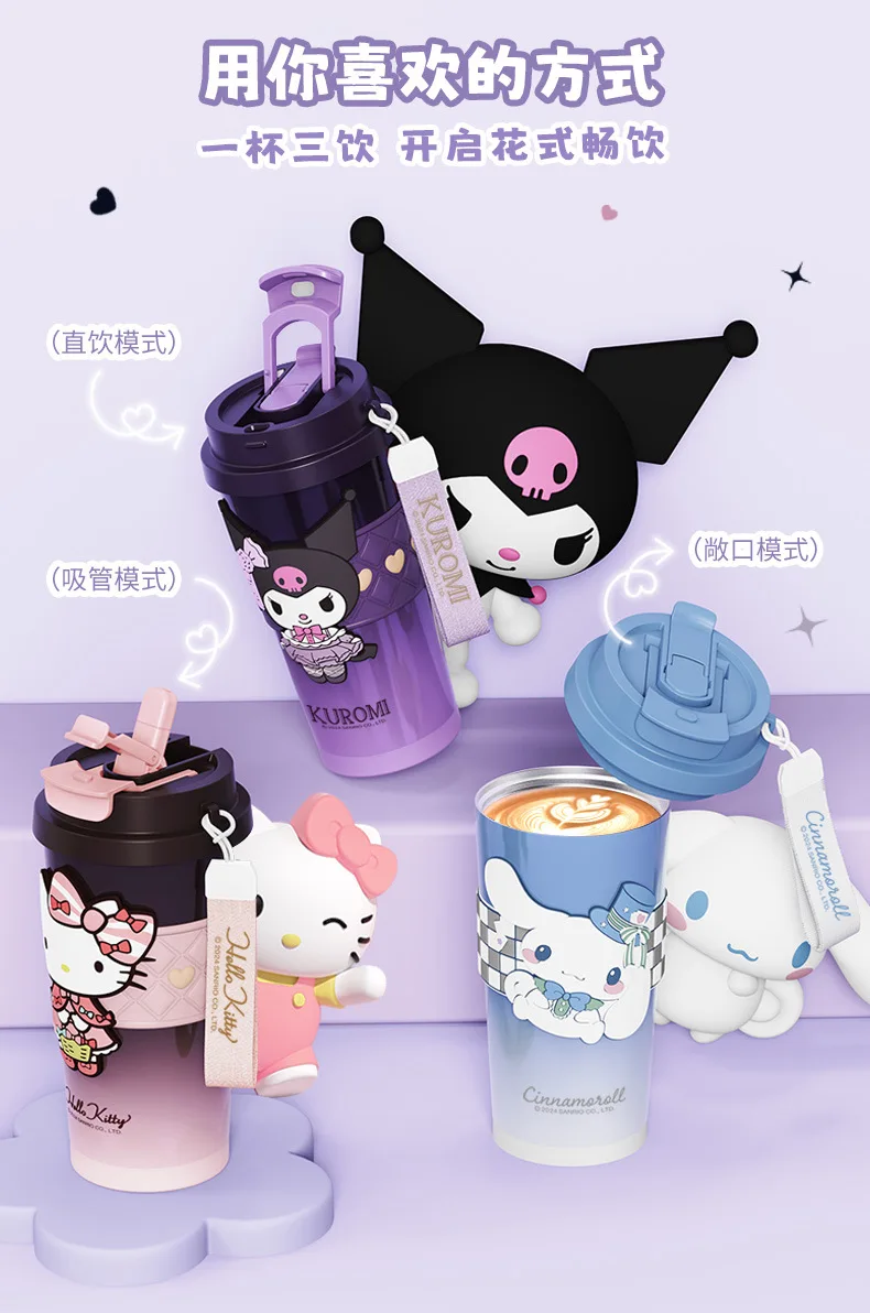 

Sanrio Cinnamoroll Kuromi Pochacco My Melody 3D Dolls Thermos Cup Cute Cartoon Water Bottle Kawaii Coffee Cup Fashion Jugs Gifts