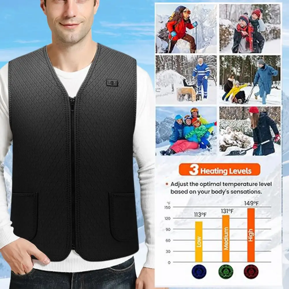 Winter Electric Heating Vest Safe 3 Heating Levels Fast Heating USB Charge Outdoor Winter Heated Waistcoat Carbon Nanofiber Vest