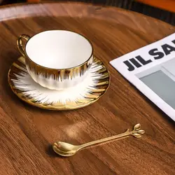 3-piece set Espresso Cups and Saucers Ceramic Cups with SaucersPorcelain Coffee Cup and Saucer Set with Gold Trim 2.5 Oz Demitas