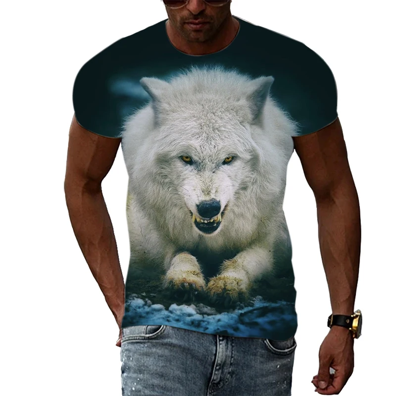 Summer Men Cool Animal Wolf graphic t shirts Casual Fashion Personality Print short sleeve t-shirts Hip Hop Harajuku T-shirt Top