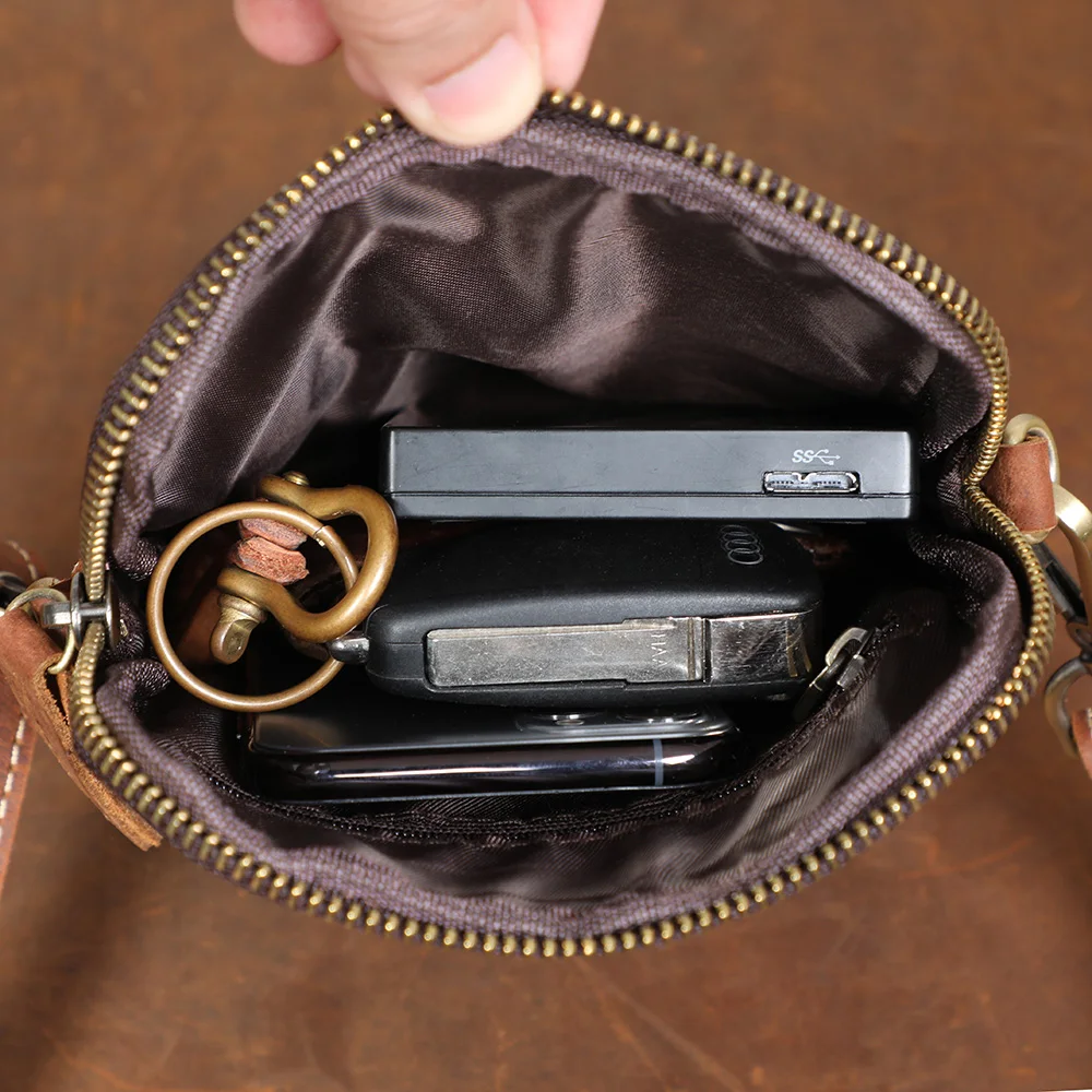 S.WORKER Vintage Echtleder-Umhängetaschen Crazy Horse Handgefertigte Mini-Tasche für Telefon, Karten und Schlüssel – Detail 14