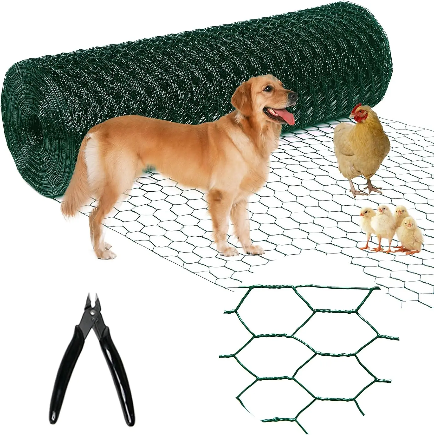 

Green PVC Coated Chicken Wire Mesh, 36in x 150ft Galvanized Fence for Crafts and Rabbit Barriers