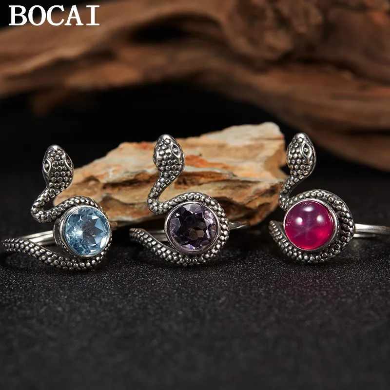 

BOCAI НОВОЕ серебро S925 с преувеличенным индивидуальным кристаллом Topa, кошачий глаз, красочное кольцо сокровищами
